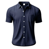 Riolio Summer New Solid Color Linen Men's Shirt Turn-down Collar Short Sleeve Men's Loose Casual Pocket Outdoor Vacation Shirt