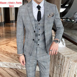 Riolio  Jacket Vest Pants Spring Autumn Thick Luxury Houndstooth Plaid Formal Business Men's Suit Groom Wedding Dress Stage Slim Suit