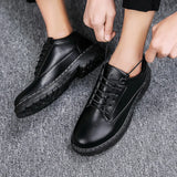 Riolio  Men Footwear Soft Cowhide Casual Flat Brand Pure Black Casual Shoes Mens Oxford Shoes for Men