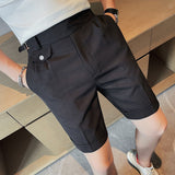 Riolio Summer British Style Business Casual Shorts Men Simple Slim Suit Shorts Knee Length Formal Solid Office Short Pants Homme