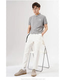 Riolio White Stretch Casual Ankle Pants Silhouette Men's Elegant Suit Pants Summer Korean Straight Loose Men's Smart Casual Trousers
