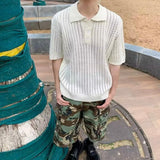 Riolio  Men's Clothing Short Sleeve Blue Summer Collared Solid Color Designer Premium Feel Cutout Casual Knit Shirt New Arrival