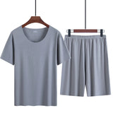 Riolio Men's Two-Piece Ice Silk Pajamas Men's Summer Thin Modal Short-Sleeved Pajamas Homewear Men's Large Size Pajamas Homewear Set