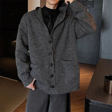 Riolio  Winter Men's Hooded Cardigan Japanese Retro Loose Button-down Knitted Sweater Coats Premium Quality Long Sleeve Pocket Hoodies