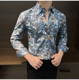 Riolio  Floral Shirt Men Long-sleeved Versatile Handsome Trendy Men Printed Shirt
