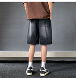 Riolio Men's New Retro Elastic Waist Pocket Fashionable Solid Color Five-point Star Ripped Denim Shorts