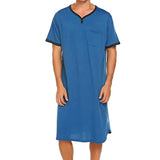 Riolio Men's Short Sleeve Thin Lengthened Leisure Pajamas Loose Skin Friendly Cotton Robes Homewear Bathrobes Vintage Nightgown M-3XL