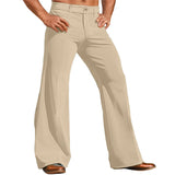 Riolio  Men's Striped Corduroy Wide Leg Flared Pants Casual Loose Fit Button Elastic Waist Lightweight Breathable Retro Trousers S-3XL