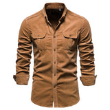 Riolio New Single Breasted 100% Cotton Men's Shirt Business Casual Fashion Solid Color Corduroy Men Shirts Autumn Slim Shirt Men