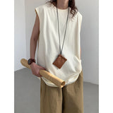 Riolio  Summer New Kam Shoulder Basketball Sweatshirt Sports Tank Top Men's Sleeveless Cotton T-shirt Loose Trendy Large Solid Colo