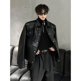 Riolio American Retro Shoulder Pad Short Leather Jacket Men's Spring Deconstruction High-end Fashion Trend Vintage Motorcycle Jacket