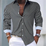 Riolio  Men's Striped Turn Down Collar Long Sleeve Shirt Casual Button Down Blouse