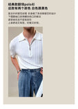 Riolio Zipper Knitted Short-sleeved Polo Shirt Men Summer American Retro Commuting Loose Vertical Striped Pit Strip Lapel T-shirt Men