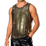 Riolio  Men's Sparkly Sequin Tank Top Sleeveless U-Neck Glitter Vest for Nightclub Party Stage Performance
