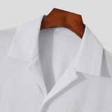 Riolio  New Men Shirts Short Sleeve Turn-down Collar Casual Tops Spring Summer Fashion Solid Rib Loose Shirt For Men Clothing Streetwear