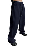 Riolio  Men Drawstring Waist Loose Straight Leg Wide Leg Sports Sweatpants With Pockets
