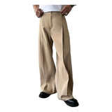 Riolio  Spring Autumn Men Business Casual Suit Pants Genderless Retro Comfort Outdoor Solid Color Loose High Waist Dress Pants Men