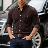 Riolio  Men's Green Corduroy Button Down Shirt Long Sleeve Slim Fit Casual Shirt with Pocket for Fall Winter