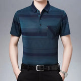 Riolio  New Summer Men's Short Sleeved T-shirt Ice Silk Middle Aged Lapel Polo Shirt