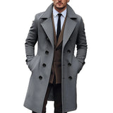 Riolio  Mens Winter Doublebreasted Lapel Trench Coat Business Style Gentleman Overcoat Long Jacket Outwear for Cold Weather
