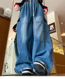 Riolio  Cargo Jean Loose Wide Leg Workwear Jeans Elastic Waist Men and Women Spring Autumn Faion Brand Waed Out Trousers Straight Cut