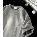 Riolio American High Street Niche Suede Short-sleeved T-shirt Men's Summer Korean Style Fashion Reflective Strip Loose T-shirt Urban