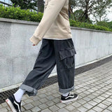 Riolio  Baggy Jeans Men's Oversize Streetwear Fashion Wide Leg Cargo Pants Hip Hop Harajuku Multi-Pocket Denim Trousers Black Blue