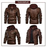 Riolio Autumn/Winter men's hooded PU waterproof leather jacket large size casual leather clothing trend young motorcycle wear