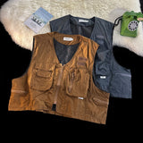 Riolio American Outdoor Multi-function Short Vest Jacket Basic Commuting Versatile Vest Cityboy Workwear Waistcoat Aesthetic Urban Chic