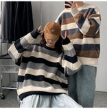 Riolio Autumn Winter Sweater Men Pullover Korean Style Male Striped Sweater Loose Knitted Sweater Trend Thick Top Mens Clothing