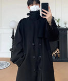 Riolio Autumn Winter Long Oversized Windproof Black Warm Woolen Coat Men Sashes Double Breasted Wool Blends Overcoat