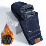 Riolio  Winter Fleece Warm Men's Jeans Straight Stretch Classic Business Casual Thicken Denim Trousers Washed Fashion Velvet Male Pants