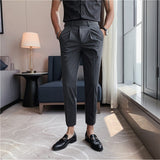 Riolio High Quality Elasticity Suit Pants Men Formal Business Office Social Dress Pants Slim Fit Casual Wedding Ankle Trousers Pantalon