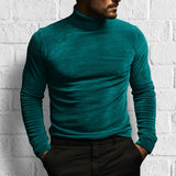 Riolio New Long Sleeved Solid Color Tight Fitting T-Shirt, European and American Autumn and Winter Men's High Neck Velvet Base Sweater