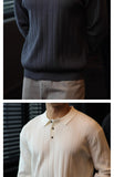 New Japanese Business Men Polo Sweater Light Luxury Knit Slim-fit Long Sleeve Pullover Premium Solid Color Basic Knitwear M-3XL