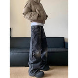 Riolio chill guy Hip Hop Loose Straight Leg Washed Denim Jeans for Men and Women American Autumn Street Trend Loose Wide Leg Casual Pants Y2k