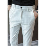 Riolio  Men's Clothing Business Striped Pants Cootrast Color Slim Casual Spring Straight England Banquet Mid Chic Ankle-Length Trousers
