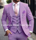 Riolio Pink Luxury Men's Suits Terno Formal Outfits 3 Piece Jacket Pants With Vest Slim Fit Luxury Costume Homme Formal Occasion Terno