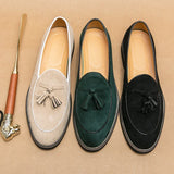 Riolio  Italian Luxury Brand Suede Men's Tassel Design Loafers Slip-on Handmade High Quality Nubuck Leather Shoes Pointed Toe Thick Sole