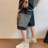 Riolio  Black and Gray Splicing Versatile Fake Two-piece Pocket Men's Summer New High Street Workwear Casual Shorts