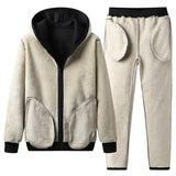 Riolio Lamb cashmere Hoodies + Pants 2 PCS Winter Thicken Warm Men Sports Suits Tracksuit Hoodie Sportswear Zipper Cashmere hoodie mens