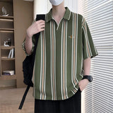 Riolio  Versatile Top Summer Polo Shirt Fashion Stripes Trendy Fit Stylish Comfortable High-Quality Daily Soft Lightweight Men's T-Shirt