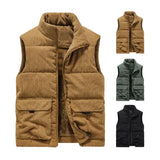 Riolio New Vest Jacket Men's Autumn Winter Warm Sleeveless Coat Stand Collar Padded Waistcoat Corduroy Work Wear Male Clothes 5XL