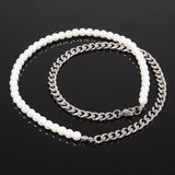 Riolio New Trendy Imitation Pearl Chain Men Necklace Fashion Handmade 6mm Bead Chain Necklace For Men Jewelry Gift