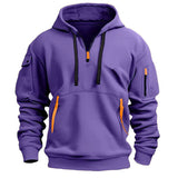 Riolio  Spring Autumn Men's Pullover Hoodies Fashion Mens Solid Color Multi-pocket Hooded Coats Mens Sports Zipper Sweatshirts Clothing