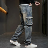 Riolio Plus Size Jeans Men Denim Pants Baggy Jeans Vintage Cargo Pants Loose Fashion Causal Trousers Male Big Size Bottoms