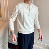 Riolio  Autumn Men Knitted Henry Sweaters Long Sleeve Solid Color Button-down Luxury Pullovers Korean Style Premium Basic Knitwear M-3XL
