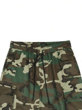 Riolio  Men Camo Print Cargo Pants With Flap Pockets And Drawstring Waist Streetwear Long Pants