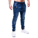 Riolio Men's Outdoor Summer Riding Jeans Motorpoof Jeans Skinny Jeans Fashion Pockets Denim Pencil Pants Ankle Tied Denim Trousers