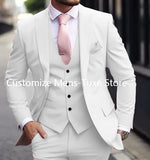 Riolio Pink Luxury Men's Suits Terno Formal Outfits 3 Piece Jacket Pants With Vest Slim Fit Luxury Costume Homme Formal Occasion Terno